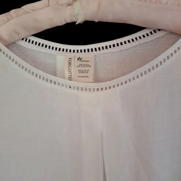 Forgotten Grace L lagenlook Rayon Poly Bell Sleeve White Blouse Pleat Front Back - Picture 4 of 5